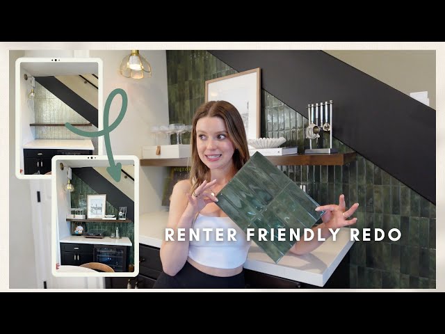 VLOG: redo our bar with me (renter friendly sticker tiles!) and weekend in my life class=
