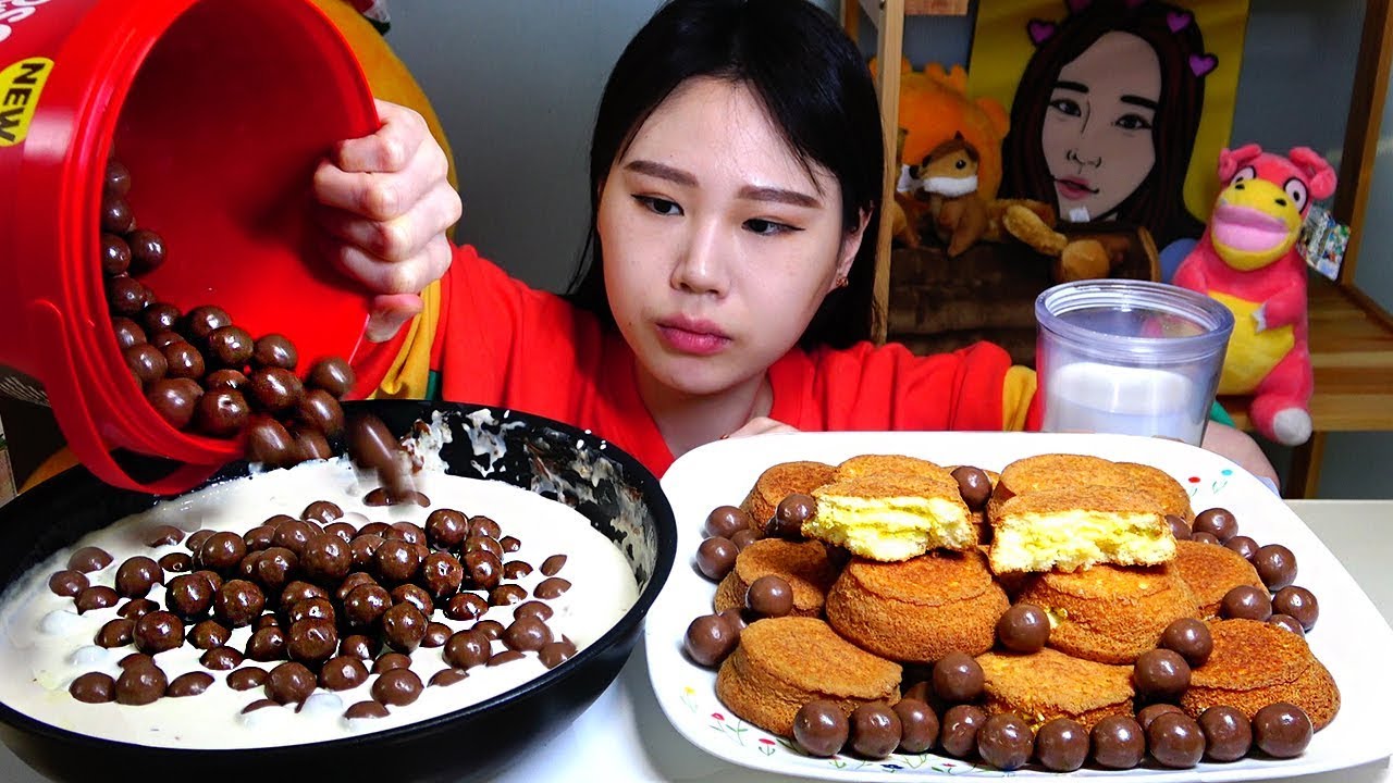 Калорийная бомба Maltesers и заварной крем с теплым кремом Mukbang Eating Sound