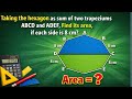 🔴taking the hexagon as the sum of two trapeziums ABCD and ADEF , Find its area side is 8 cm.#math