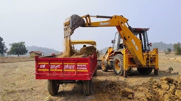 JCB Escorts Digmax Backhoe Loader Loading Mud JCB Working of Trolley Loading in Mahindra Tractors