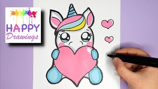 draw unicorn drawing drawings heart happy paintingvalley myhobbyclass