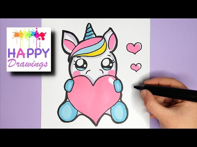 HOW TO DRAW A BABY UNICORN WITH A LOVE HEART - HAPPY DRAWINGS class=