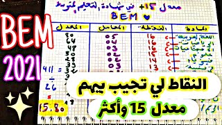 النقاط لي لازم تجيبهم لكي تحصل على معدل 15 وأكثر في شهادة التعليم المتوسط BEM 2021