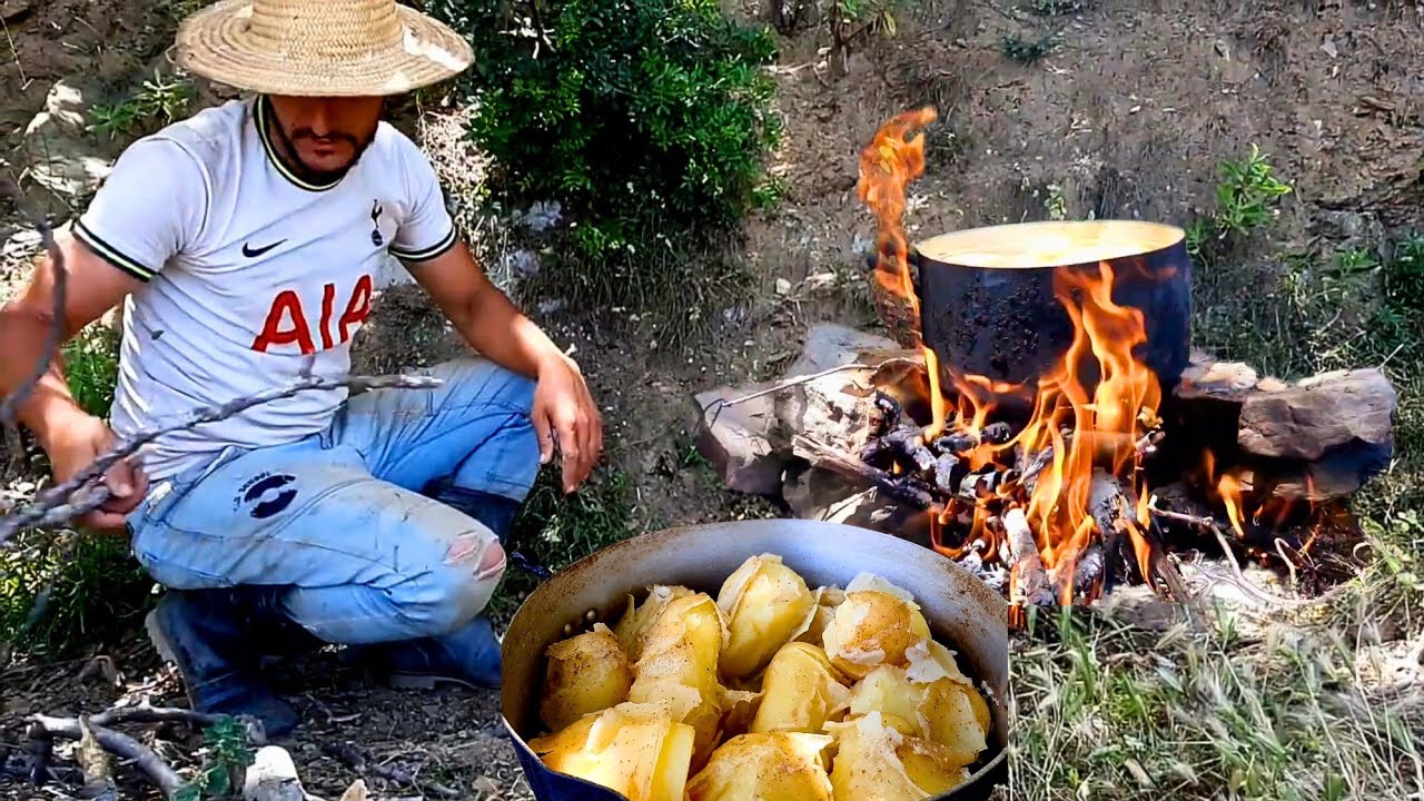 الاجواء في فصل الشتاء وموسم جني البطاطا البلدي والطبخ على نار الحطب في المزرعة في نوحي الحسيمة 