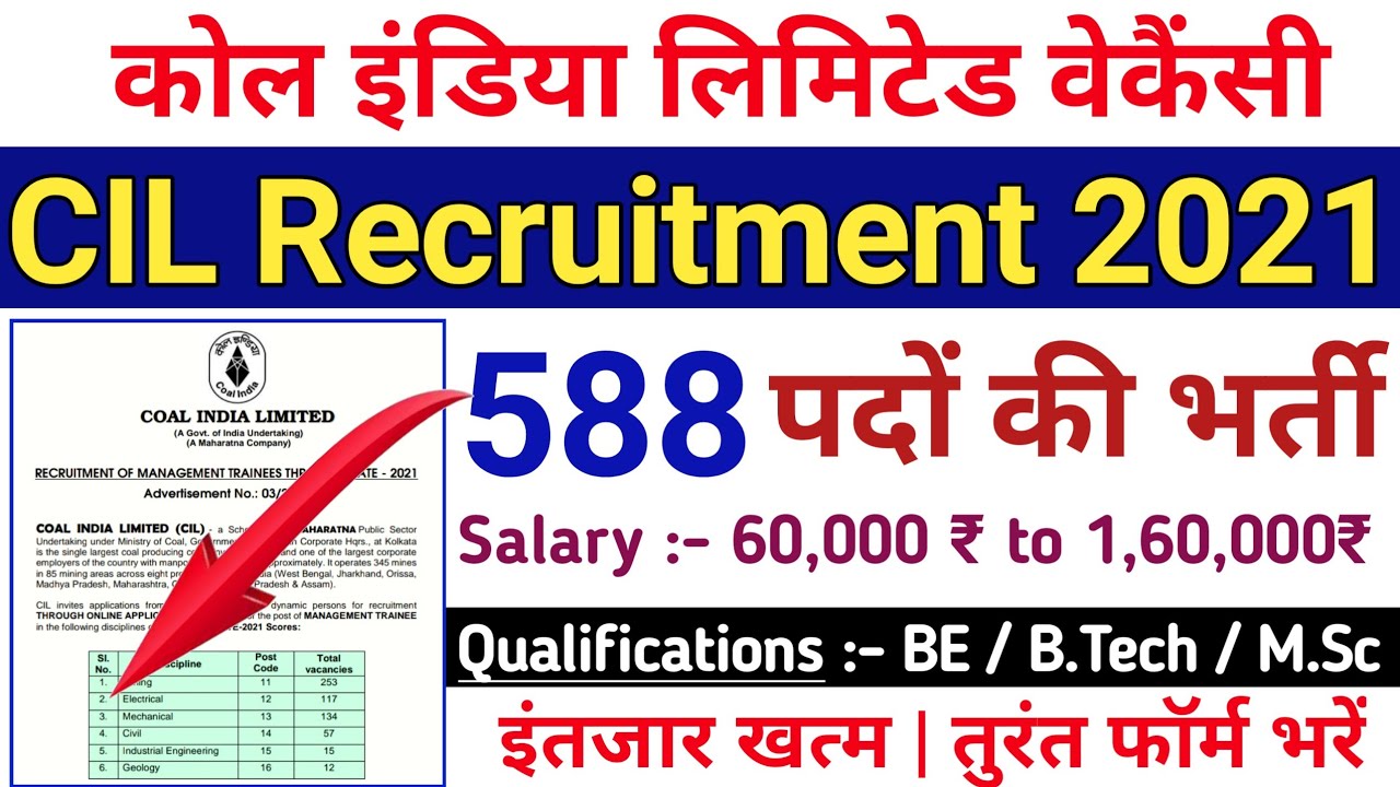 Coal India Limited Recuirment 2021 | CIL MT Recuirment 2021 | CIL Management Trainee Vacancy 2021