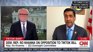 Ro Khanna on CNN Newsroom With Wolf Blitzer discussing the bill to ban TikTok