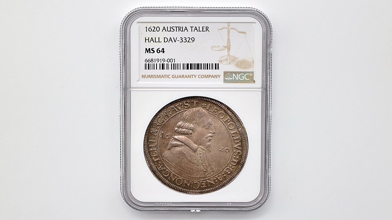 1620 オーストリア レオポルト5世 1ターラー 銀貨 NGC MS 64 最高鑑定 未使用～完全未使用品 6681919-001