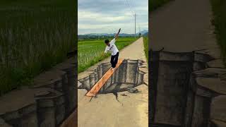 The Dog Walked Across a Mysterious 3D Illusion Bridge! #shorts #3dartillusion #3dstreetart #viral #t