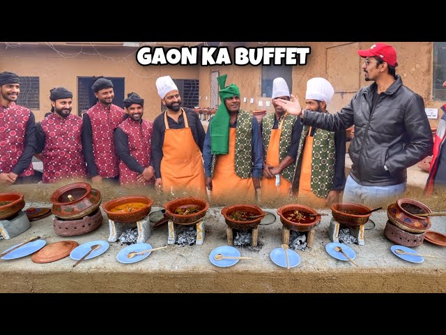 BUFFET IN VILLAGE OF PAKISTAN - Saag, Desi Chicken, Achar Gosht, Paya u0026 10 Dishes class=