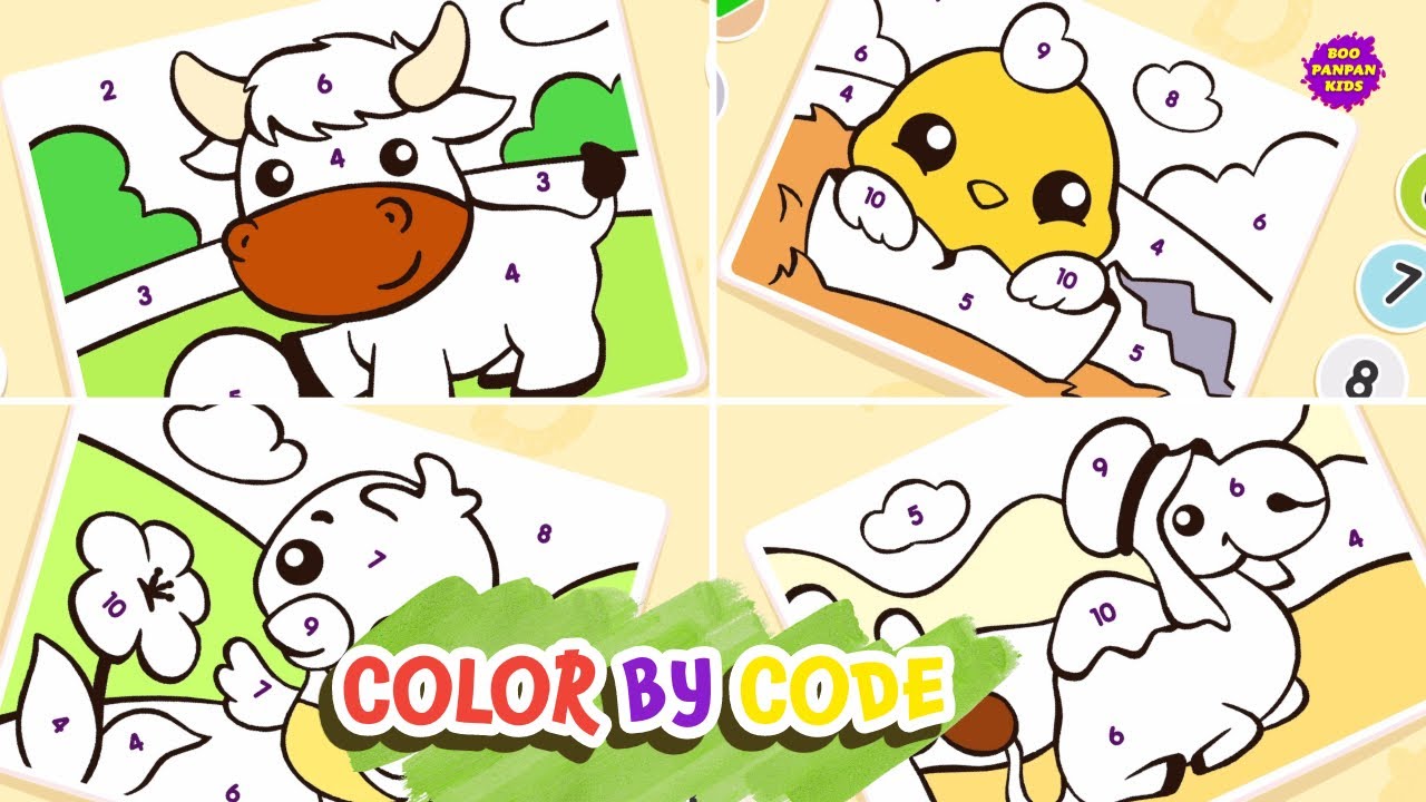 Amaya Kids : Color By Code domestic Animals|Boopanpankids - YouTube
