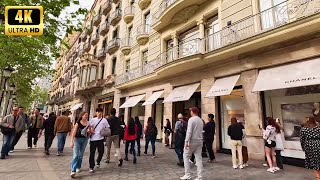 Walking Tour in Central Barcelona: ⭐ Passeig de Gràcia  a street of luxury shops [4K]