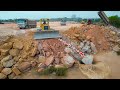 Extreme Operator! Bulldozer Pushing Rock Komatsu D68E,D65P, Dump Truck Dumping Rock