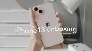 iPhone 13 (pink) unboxing 🎀 | accessories + customize home screen ☺︎