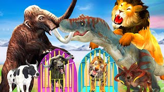 Cow Mammoth Elephant Tiger Lion Buffalo Hippo Gorilla vs Giant Dinosaur ESCAPE ROOM CHALLENGE Animal