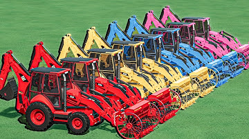 Transport With COLORS - MEGA SEEDING WORK with CAT BACKHOE LOADERs - Farming Simulator 22