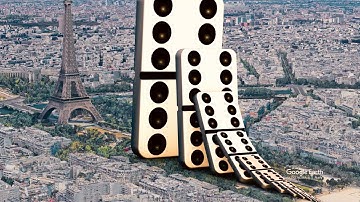 Domino effect in fake real footage near Eiffel Tower in Paris