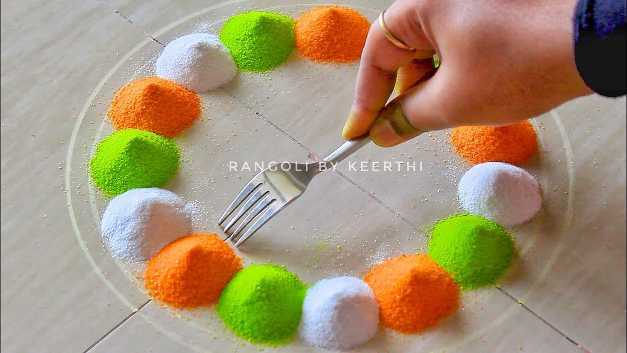 Simple republic day rangoli using fork l Rangoli by Keerthi l रंगोली l ...