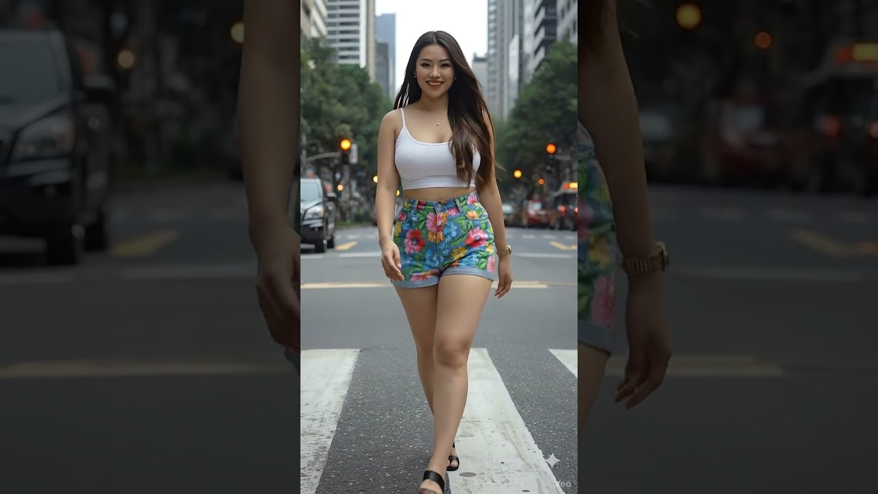 Trendy Street Wear - Floral Shorts with a Crisp White Top  