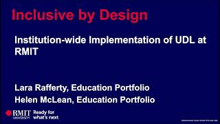 ADCET UDL Symposium 2026: ‘Inclusive by Design’ - Institution-wide Implementation of UDL at RMIT
