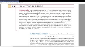 2.6.0 El método de Euler para problemas de ecuaciones diferenciales con un valor inicial.