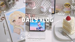 GENSHIN LOG 🪼⋆. Pulling for c6 ayaka┆painting lumine┆baking cake and more!