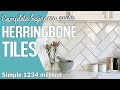 How to lay Herringbone Tiles Pattern using White Subway Tiles | Chevron Wall Tile Kitchen Backsplash