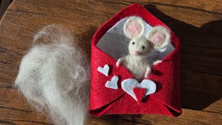 Needle Felting a Cute Mouse🐁  for Valentines day ❤️| Easy Wool Felting Tutorial for Beginners