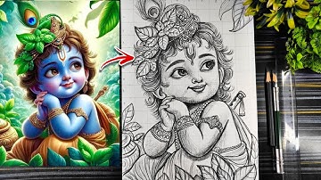 Bal Krishna Drawing, How To Draw Lord Krishna With Grid Method, Step By Step Tutorial