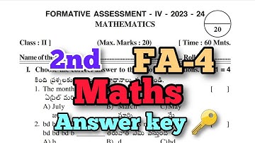 FA-4 MATHS 2nd Class 💯 Reql Question Paper with Answer Key 🗝️🔐| CLASS 2nd 💯MATHS Answers key 🔐#fa4