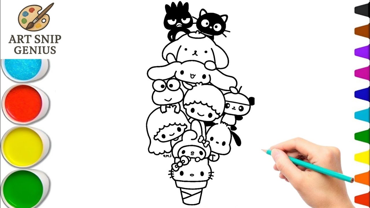🎀 Sanrio Characters Drawing & Coloring for Kids | Cute Ice Cream Art | Art Snip Genius