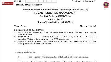 MSC 3RD SEM FMM HUMAN RESOURCE MANAGEMENT JAN 2023 | PTU