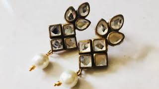 HOW TO MAKE KUNDAN EARRINGS AT HOME//DIY//HANDMADE JEWELLERY//HOORIYA STYLE