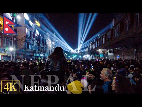 🇳🇵4K Nepal Katmandu - 2023 Happy New Year - Countdown Party Walking Tour in Thamel District