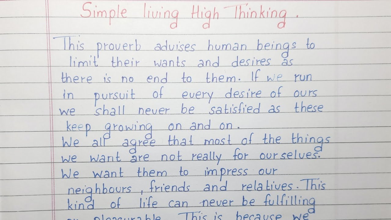 simple living high thinking speech in english