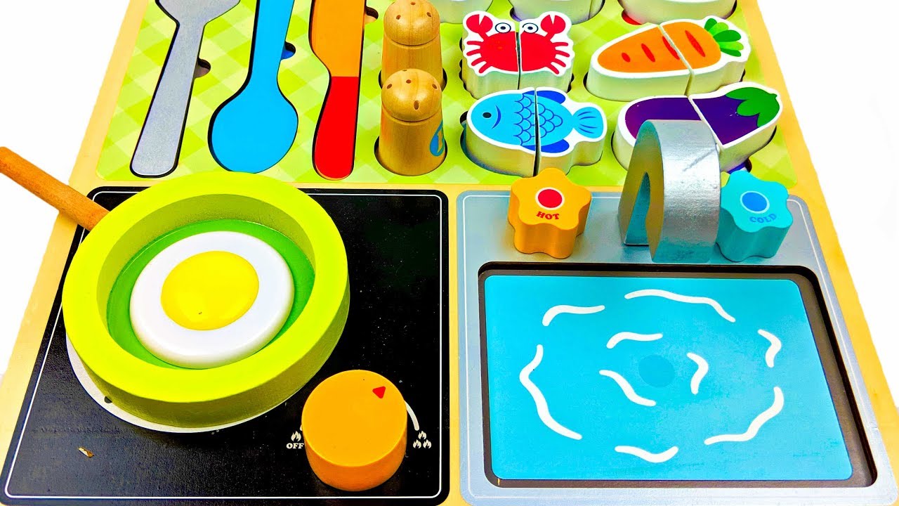 Fun Playing Kitchen Cooking Learn Colors and Names of Foods Plus Surprise Toys for Kids