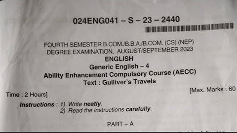 English B.com,B.B.A  4th Semester NEP Question Paper September 2023 Karnataka of Dharwad University