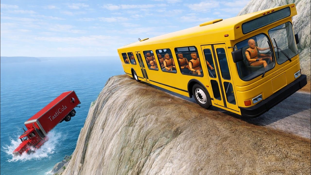 BeamNG.drive | School Bus on Dangerous Cliff Roads | 😱 Extreme Crash Test |#81