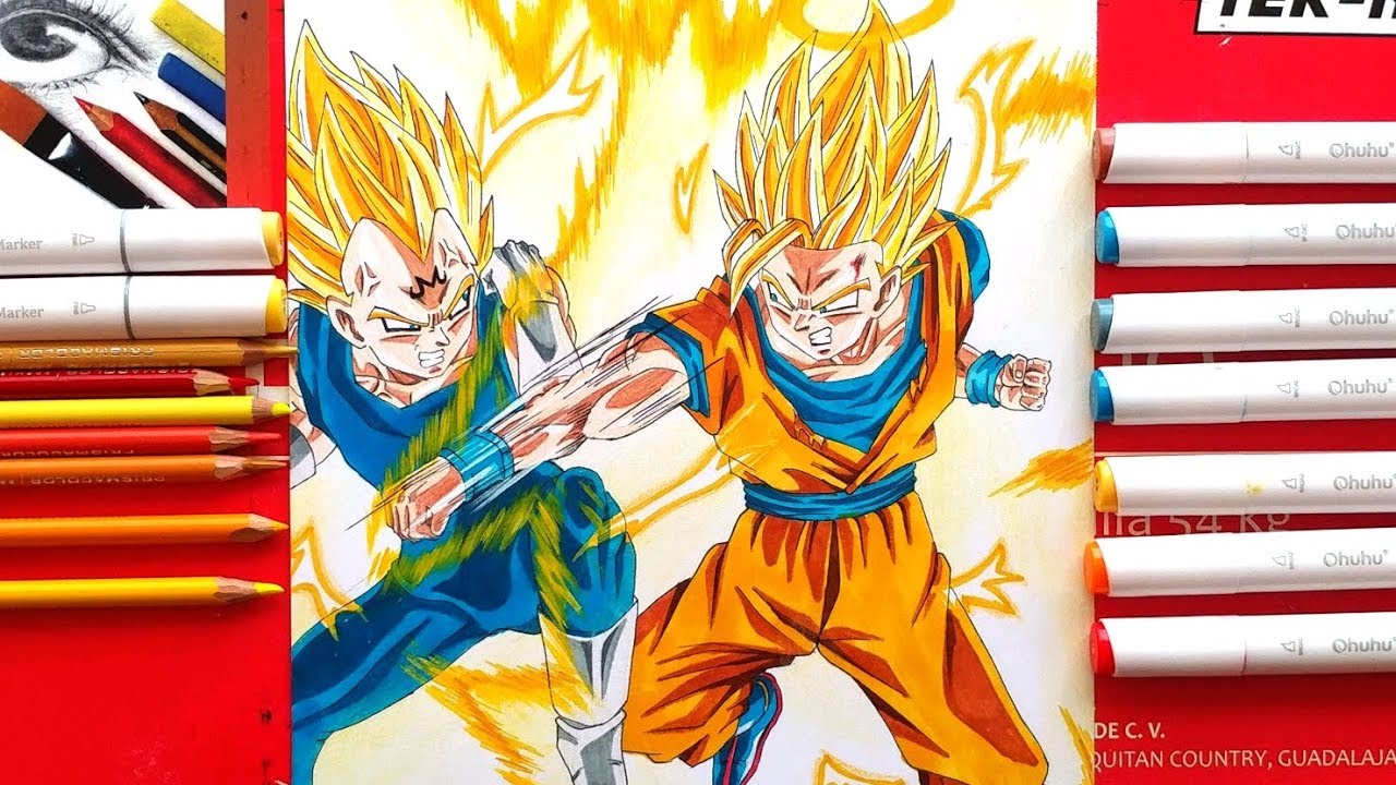 Dibujando a Goku vs Vegeta majin - YouTube