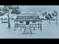 How to draw village flood scenery
