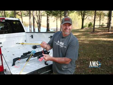 Tying line to crossbow bowfishing bolt instructional video by AMS