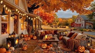 Golden Leaves Drift Around a Cozy Halloween Farmhouse 🍂 Warm Jazz & Peaceful Fall Ambience to Unwind