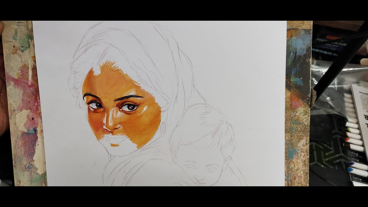 mother and child color penciled sketch