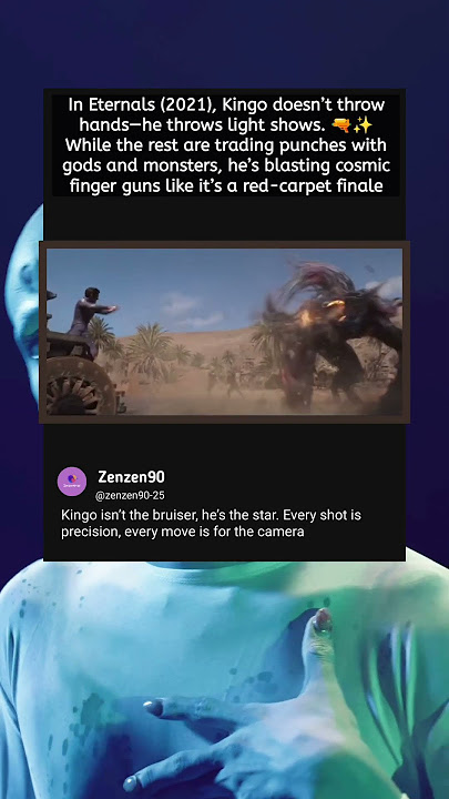 In Eternals (2021), Kingo doesn’t throw hands—he throws light shows. 🔫✨