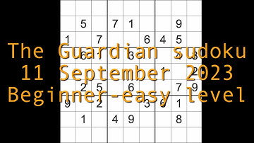 Sudoku solution – The Guardian 11 September 2023 Easy level