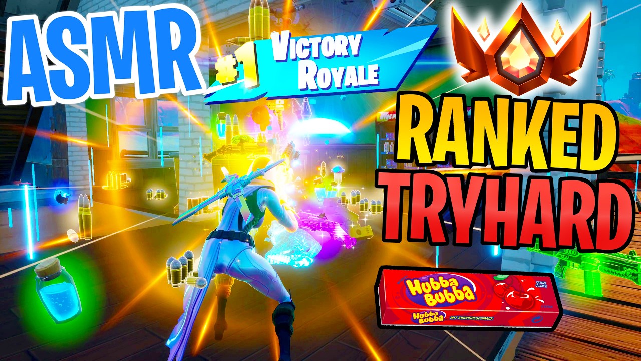 ASMR Gaming 😴 Fortnite Ranked Tryhard Win! Relaxing Gum Chewing 🎮🎧 Controller Sounds + Whispering 💤