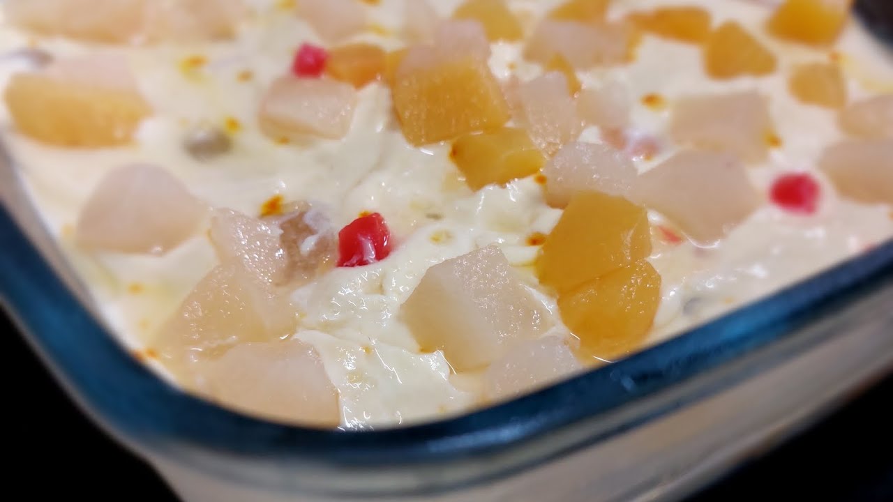 Creamy mix fruit dessert bread sweet dish recipe in the discription