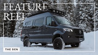 Feature Reel: The Den | 144 Sprinter Van Conversion | Murphy Bed Bathroom, Standing Desk & More!