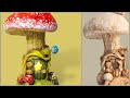 DIY Mushroom Fairy House Lamp Using Bottle &amp; Air Dry Clay Craft Ideas