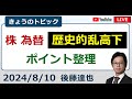 日経平均・為替、歴史的乱高下 / 日銀・米景気・投機筋…（2024/8/10）