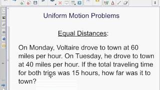 Saxon Algebra 1 - Lesson 92 - Uniform Motion Problems